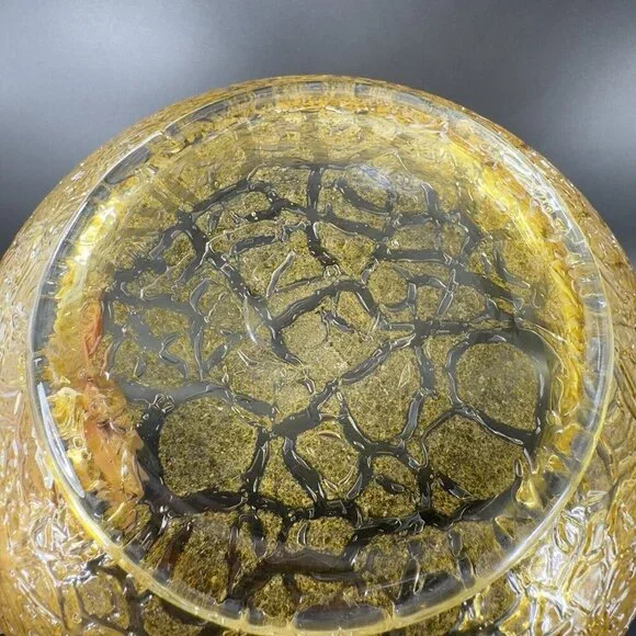 Studio Art Glass Large Bowl Dish Yellow Lava Texture HandBlown Glass Centerpiece